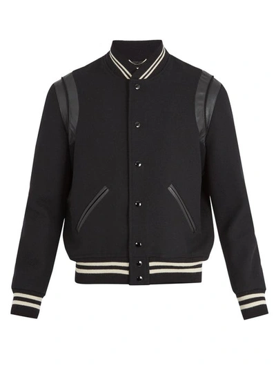 Saint Laurent Leather-trimmed Wool Bomber Jacket In Black