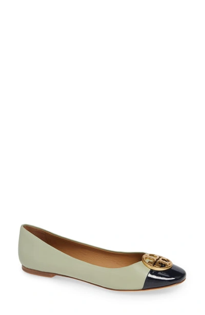 Tory Burch Chelsea Cap Toe Ballet Flat In Garden Sage/ Perfect Navy