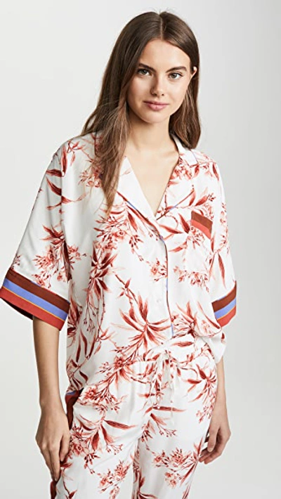 Joie Bayley Tropical Print Stripe Contrast Top In Porcelain