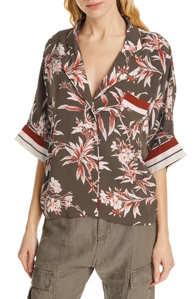 Joie Bayley Tropical Print Stripe Contrast Top In Fatigue