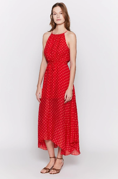 Joie Matalina Crinkled Silk Halter Dress In Tropic Red