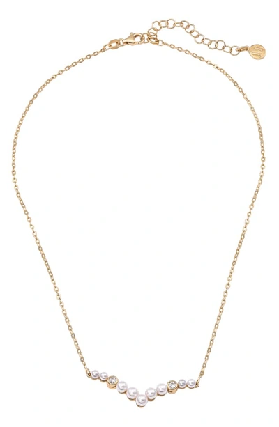 Majorica Simulated Pearl & Cubic Zirconia Necklace In Gold