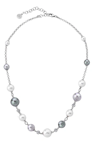 Majorica Simulated Pearl & Cubic Zirconia Necklace In Silver