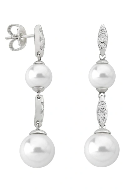 Majorica Simulated Pearl & Cubic Zirconia Drop Earrings In Silver