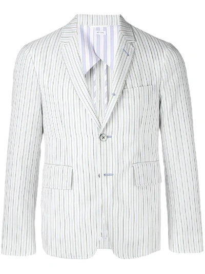 Thom Browne Unconstructed Striped Wool-blend Sport Coat In Blue