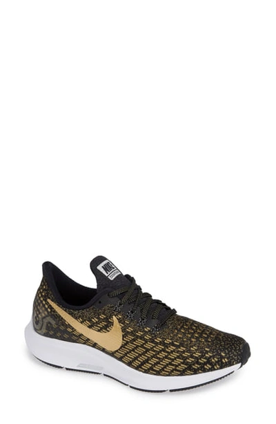 Nike Air Zoom Pegasus 35 Running Shoe In Black/ Metallic Gold-wheat