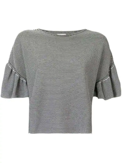 Ballsey Ruffle Sleeve Striped Sweater - Black