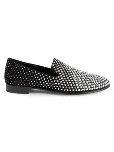 Giuseppe Zanotti Embellished Suede Loafers In Silver