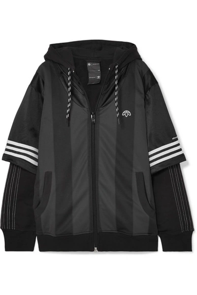 Adidas Originals By Alexander Wang Hooded Layered Fleece, Mesh And Tech-jersey Jacket In Black