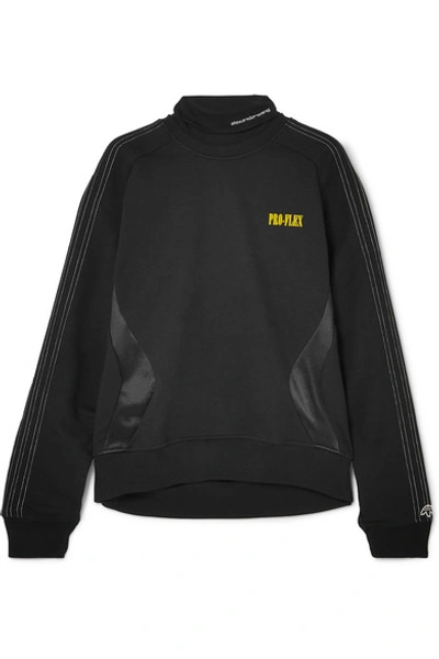 Adidas Originals By Alexander Wang Printed Embroidered Cotton-terry And Satin-jersey Sweatshirt In Black