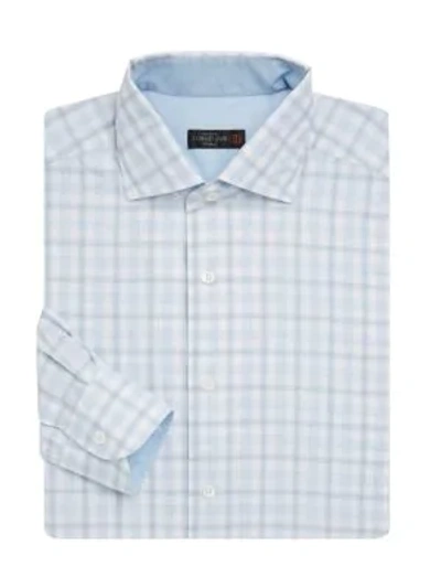Corneliani Regular-fit Gingham Cotton Dress Shirt In Blue