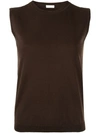 Ballsey Sleeveless Fine Knit Top - Brown