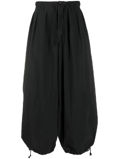 Yohji Yamamoto Wide Leg Cropped Trousers - Black