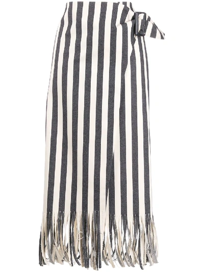 Rejina Pyo Striped Fringe Skirt - Black