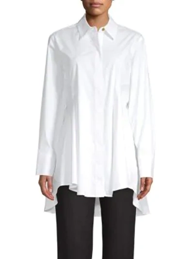 Donna Karan High-low Flare Button Front Shirt In White