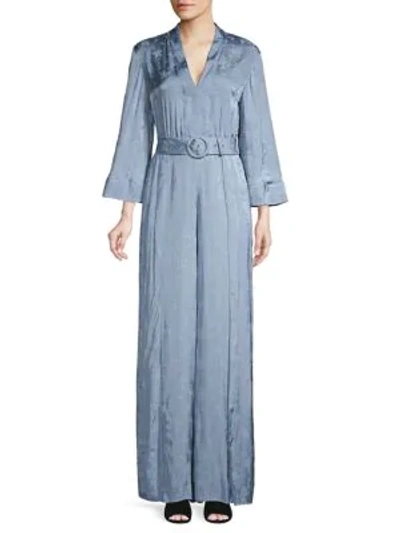Alice And Olivia Holland Bell Sleeve Wide Leg Jumpsuit In Chambray