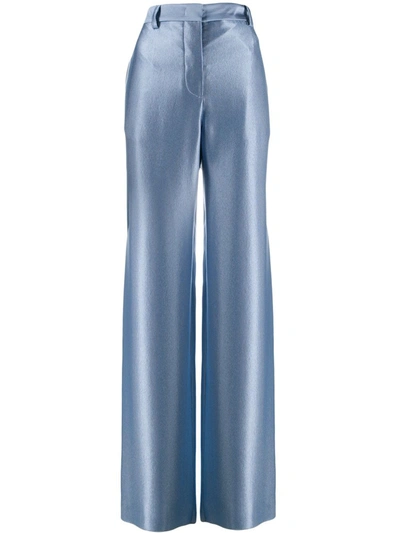 Giorgio Armani Silk Wide Leg Trousers In Blue