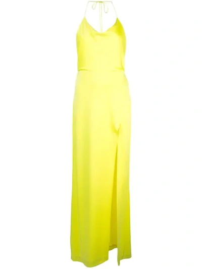 Alice And Olivia Eliza Cowl Neck High Slit Maxi Slipdress In Yellow