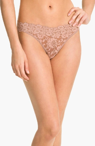 Hanky Panky Floral Cross-dyed Original-rise Lace Thong, One Size In Taupe/ Vanilla