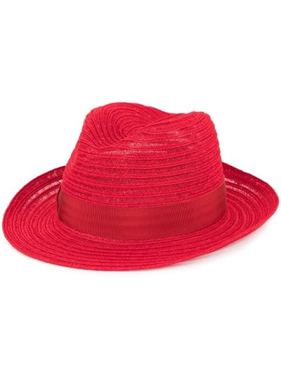 Borsalino Braided Brimmed Hat In Red