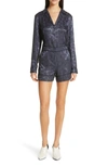 Rag & Bone Jarvis Floral Jacquard Long-sleeve Button-front Jumpsuit In Wet Iron