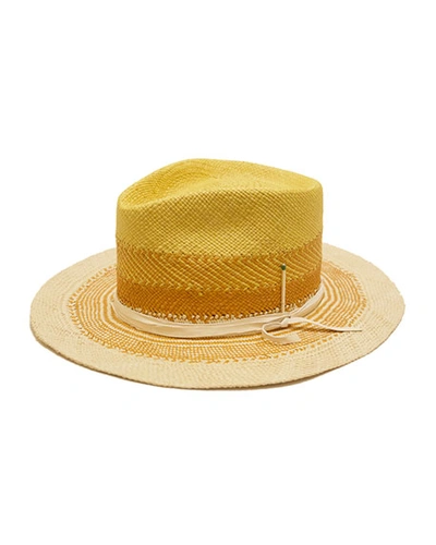Nick Fouquet Sol Colorblock Straw Fedora Hat In Natural Hombre