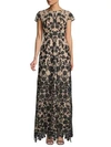 Js Collections Floral Embroidered Gown In Black Nude