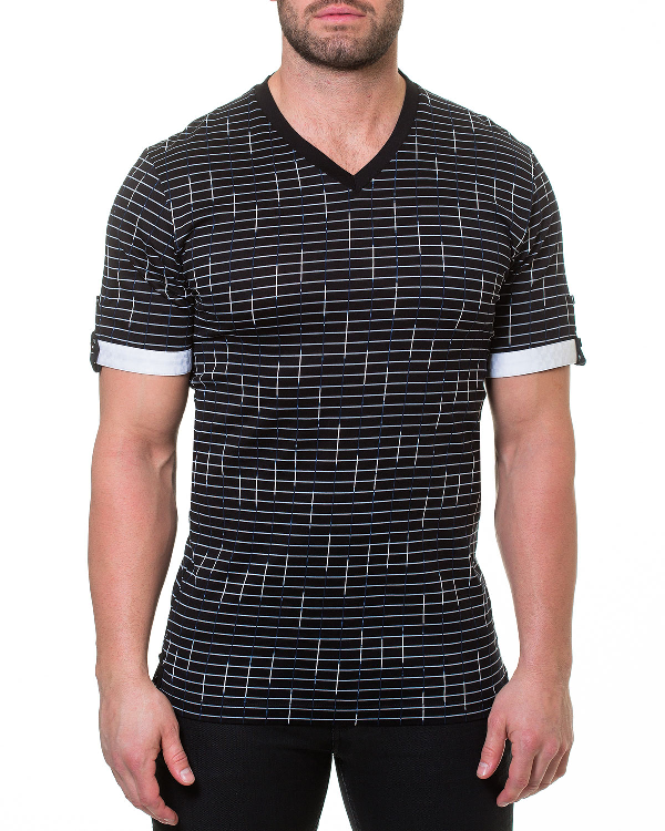 Maceoo Men S V Neck Framework Printed T Shirt In Black Modesens