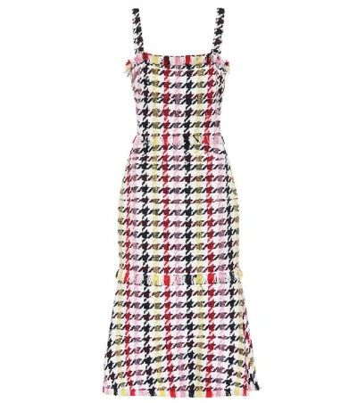 Oscar De La Renta Fringed Houndstooth Wool-blend Tweed Dress In Multicoloured