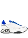 Jimmy Choo Raine Sneakers Zum Schnüren Aus Neopren-kalbsleder In Elektrischem Blau Und Gummiertem Leder In White