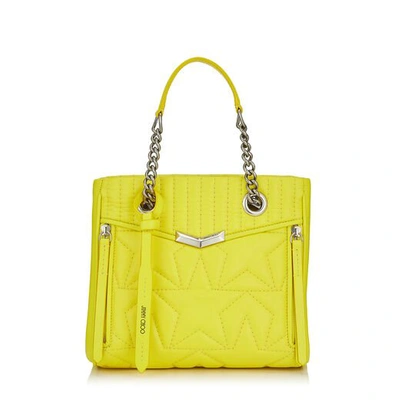 Jimmy Choo Helia Shopper/s Small Fluroscent Yellow Star Matelassé Nappa Leather Shopper Bag In Fluo Yellow