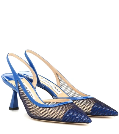 Jimmy Choo Fetto 65 Mesh And Leather Slingback Heels In Blue