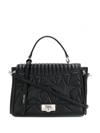 Jimmy Choo Helia Tophandle Top Handle Bag In Black And Silver Nappa Leather With Star Matelassé