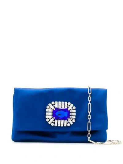 Jimmy Choo Titania Electric Blue Satin Clutch Bag With Jewelled Centre Piece