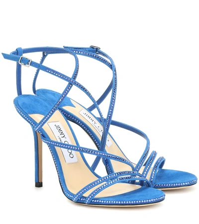 Jimmy Choo Dudette 100 Embellished Suede Sandals In Blue