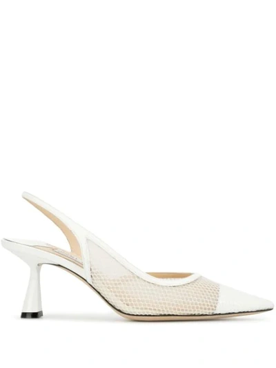 Jimmy Choo Fetto 65 Patent-leather, Fishnet And Mesh Slingback Pumps In White