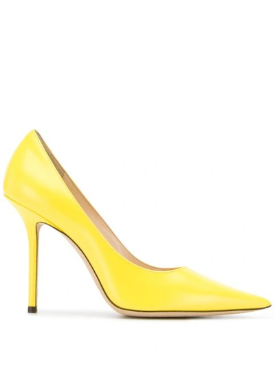 Jimmy Choo Love 100 Liquid Fluorescent Yellow Leather Pointy Toe Pump