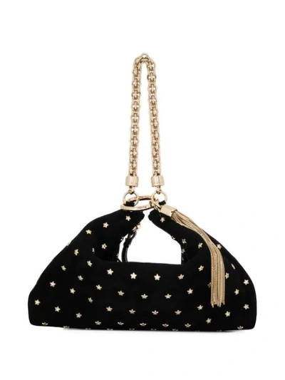 Jimmy Choo Callie Black Suede Clutch Bag With Crystal Star Studs And Chain Strap