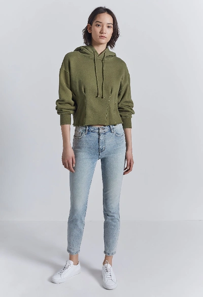 Current Elliott The Pintuck Cropped Hoodie In Loden Green With Destroy
