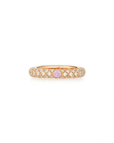 Adolfo Courrier 18k Rose Gold & Diamond Ring With One Pink Sapphire