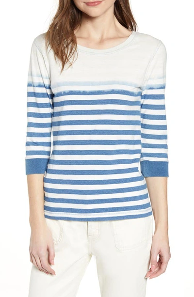 Current Elliott The Poolboy Striped 3/4-sleeve Cotton Top In Blue Stripe With Bleach