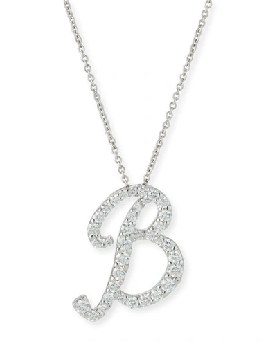 Roberto Coin 18k White Gold Diamond Pave Large Script Initial B Necklace