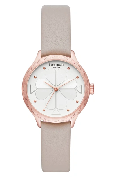 Kate Spade Rosebank Scallop Leather Strap Watch, 32mm In Grey/ White/ Rose Gold