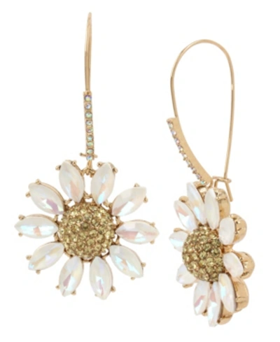 Betsey Johnson Pave Daisy Flower Long Drop Earrings In Yellow