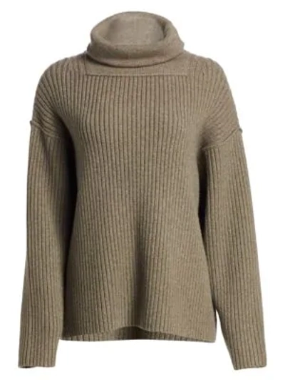 Alexander Wang Oversized Rib-knit Funnel Neck Sweater In Khaki