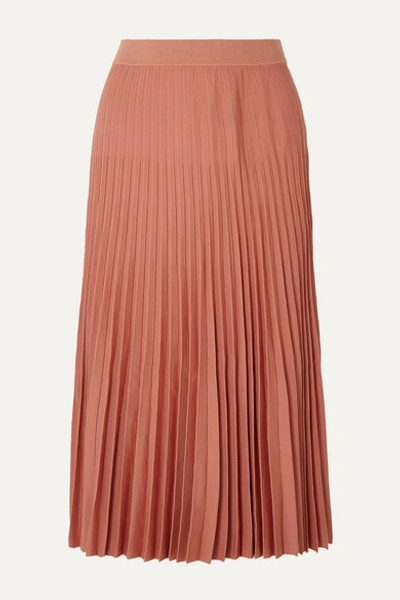Agnona Pleated Wool Midi Skirt In Amber Rose