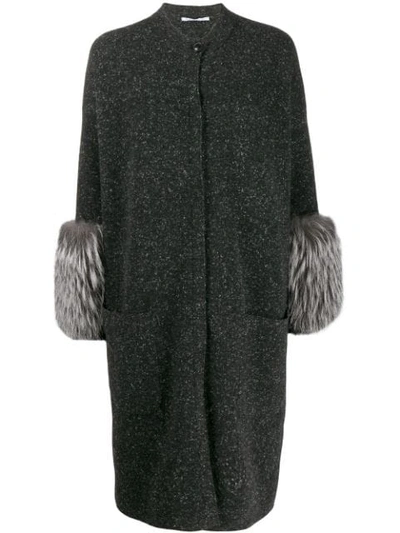 Agnona Fox Fur Trim Cashmere Coat In Grey