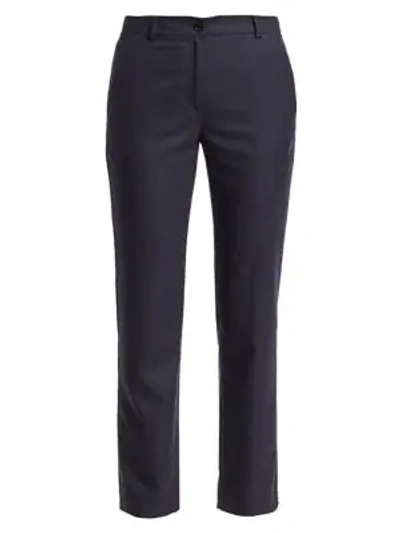 Agnona Wool Flannel Straight-leg Ankle Pants In Navy