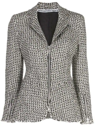 Alexander Wang Tweed Moto Zip Jacket In Black White