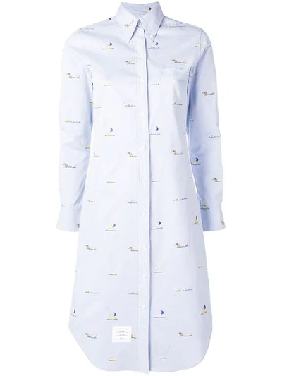 Thom Browne Syncrhonized Swimmer Shirtdress In Blue